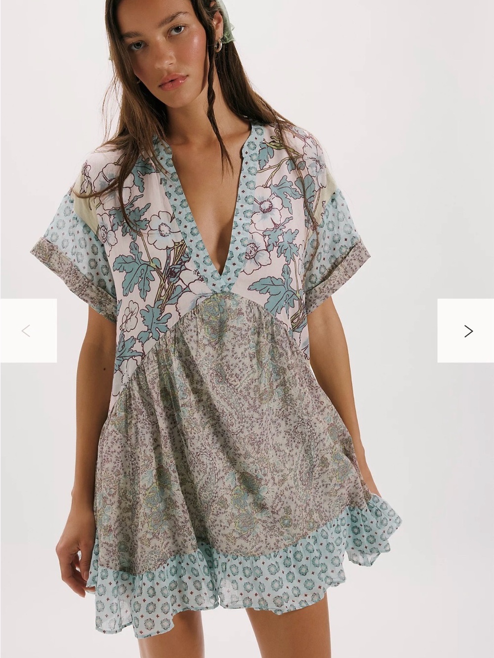 Free People Agnes Printed Mini Dress Small Color: Sage Combo NWT